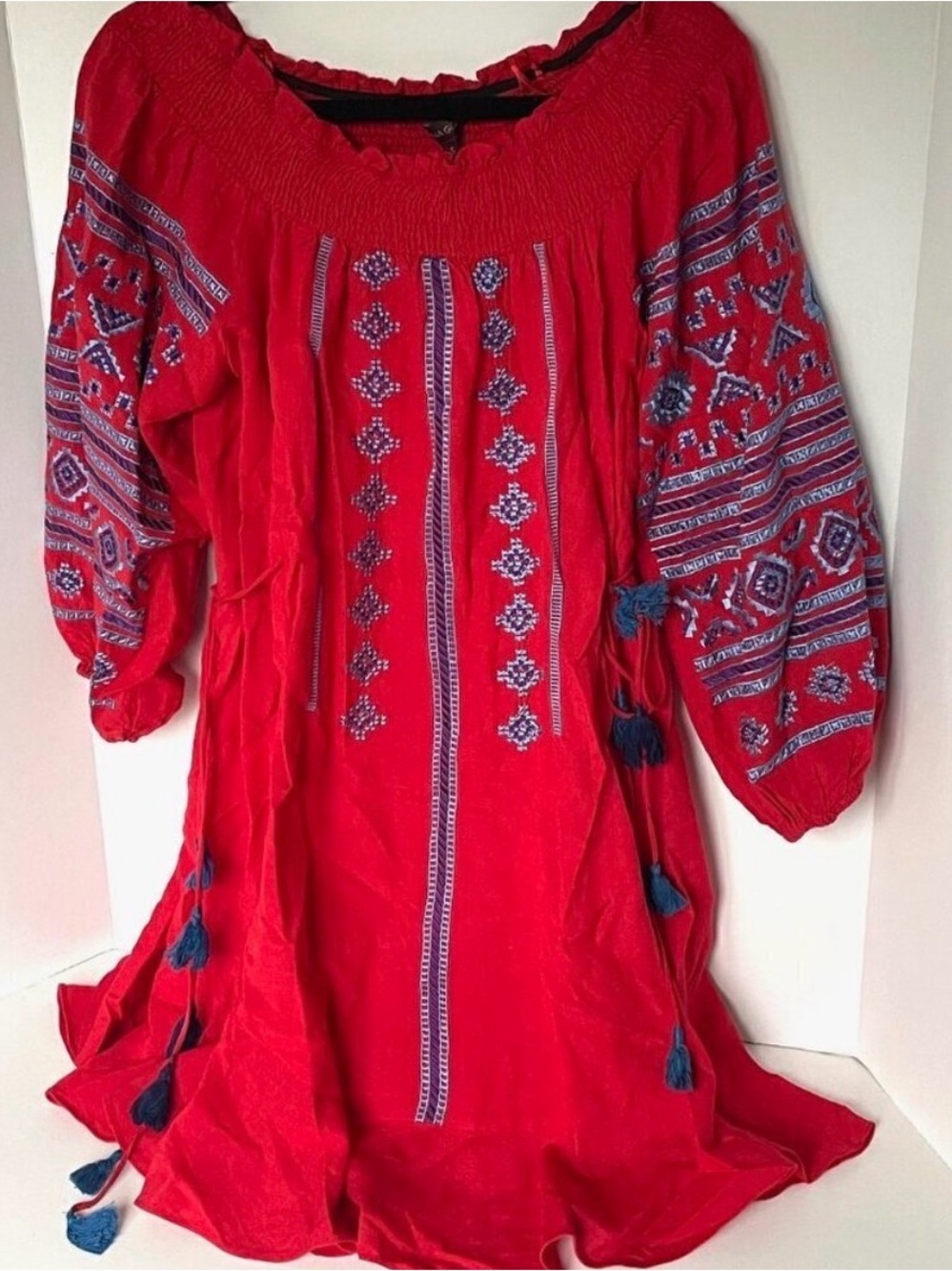 Ranna Gill by Anthropology Red Boho Embroidery Dress, S ( fits M and L as well)